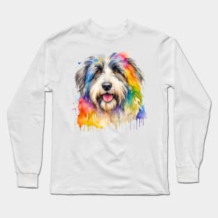 Polish Lowland Sheepdog Watercolor Portrait Long Sleeve T-Shirt